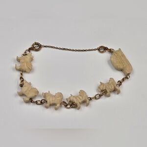Antique Alaskan Carved Bone Dog Sled Bracelet 8"